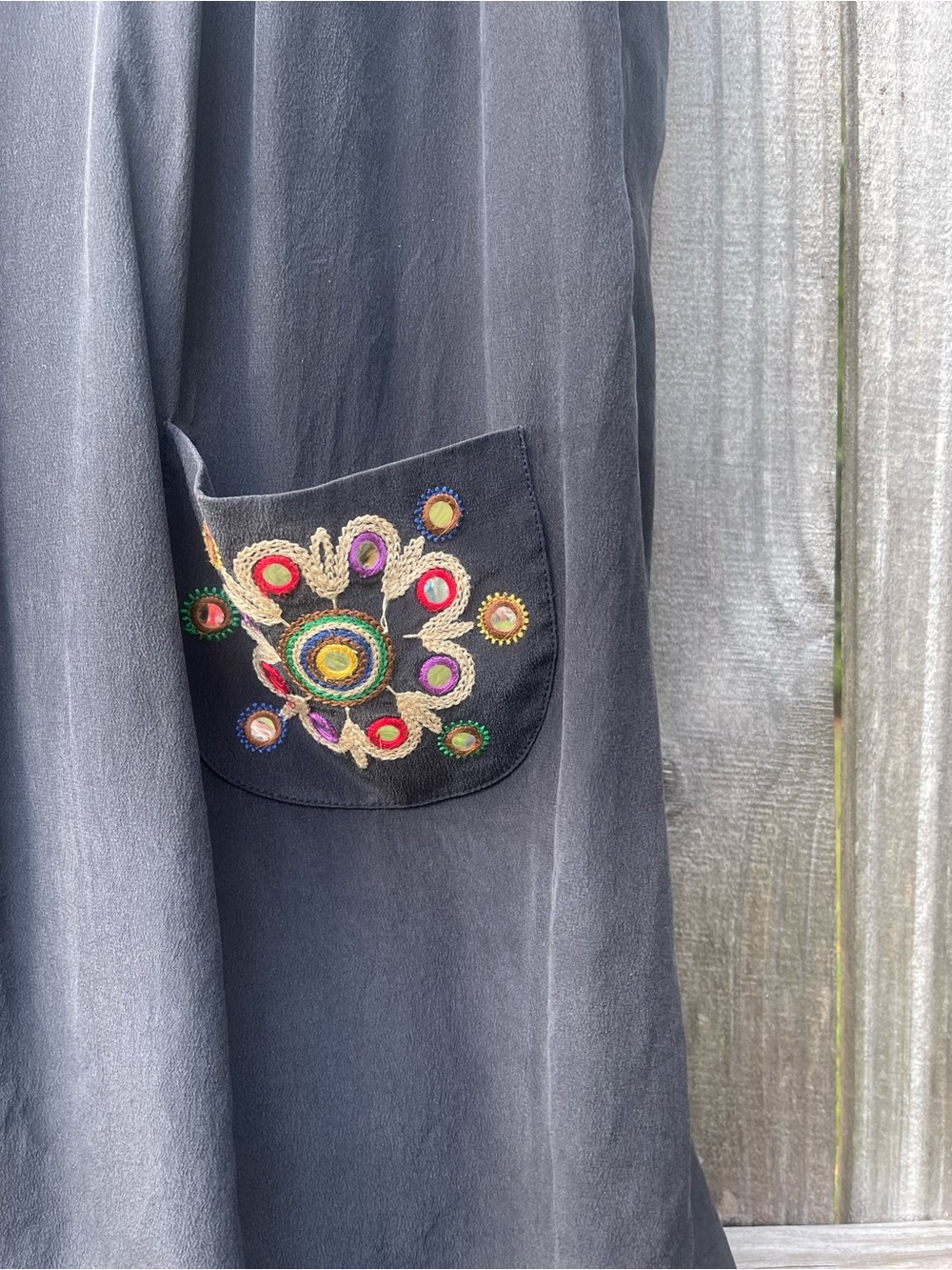 Tibi Black Silk Dress with Embroidered Multicolor Accents Sz 10 - Picture 8 of 16